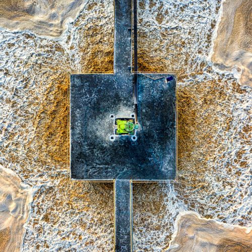 An aerial shot of a sewage treatment facility in Serang, Banten, Indonesia.